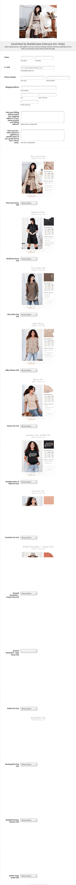 Good Hart By Matilda Jane February Pre Order Form Template