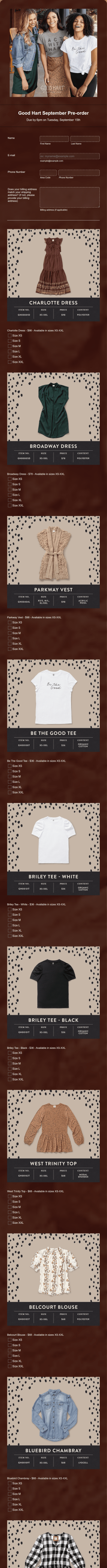 Good Hart September Release Pre Order Form Template