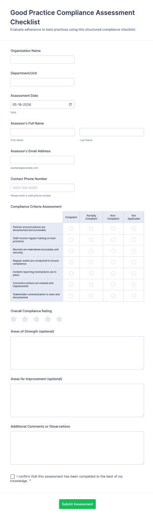 Good Practice Compliance Assessment Checklist Form Template