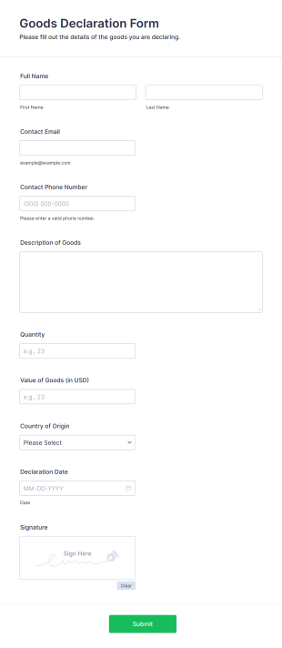 Goods Declaration Form Form Template