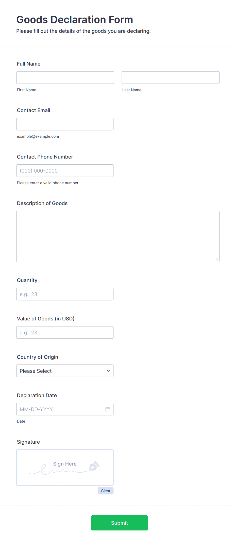 Goods Declaration Form Template | Jotform
