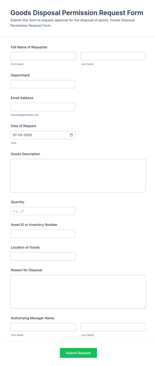 Goods Disposal Permission Request Form Template