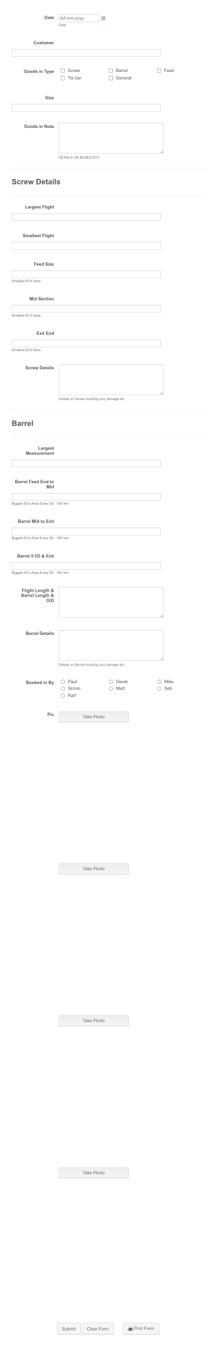 Goods In Form Template