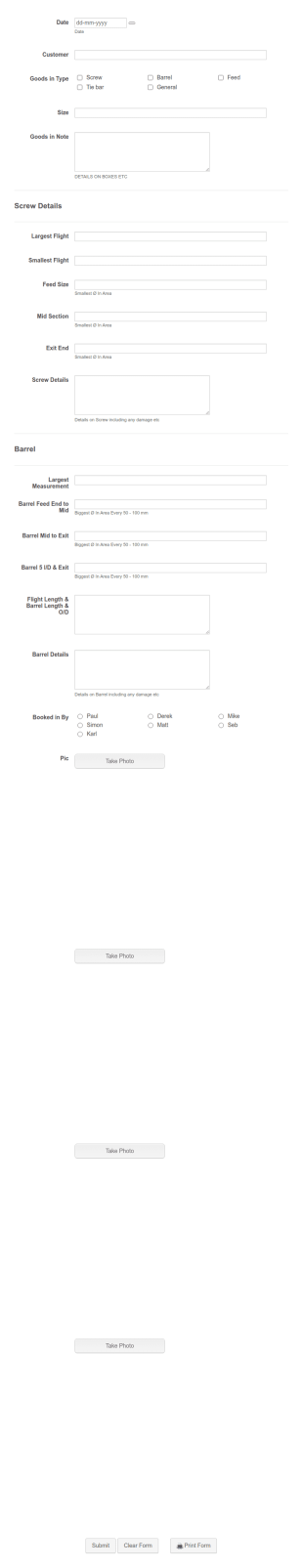 Goods In Form Template