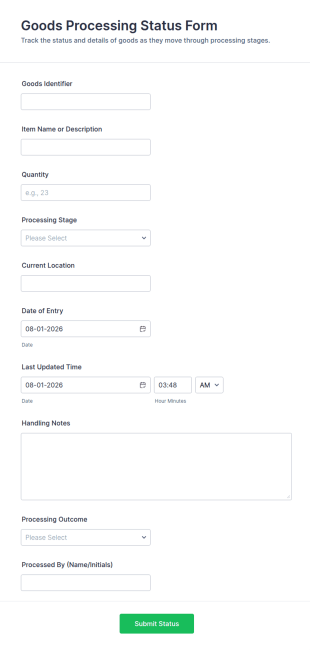 Goods Processing Status Form Template