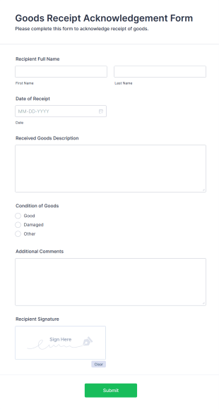 Goods Receipt Acknowledgement Form Template