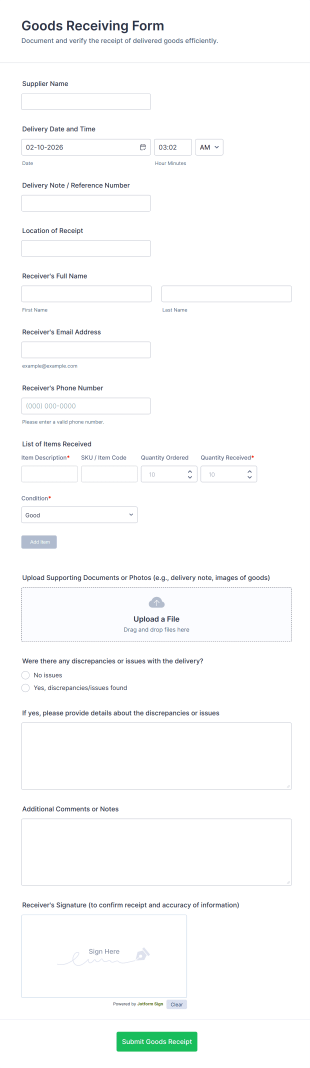 Goods Receiving Form Template