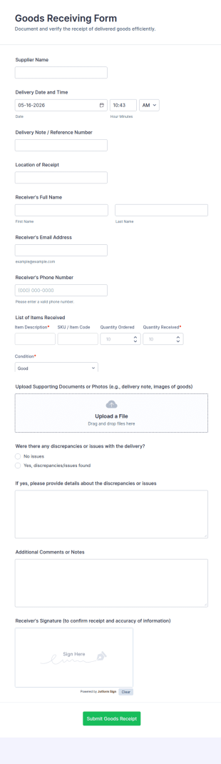 Goods Receiving Form Template