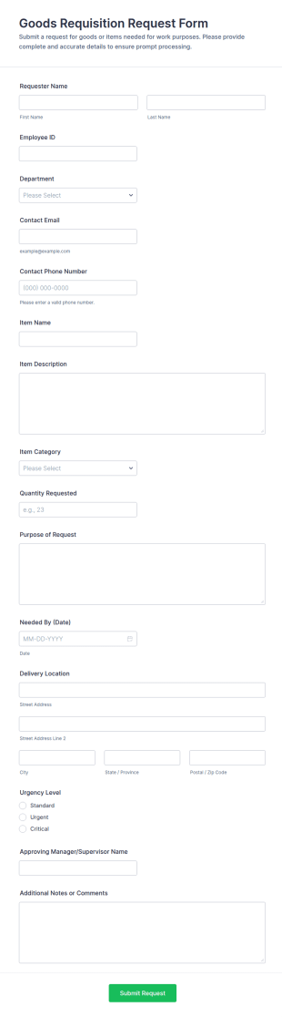 Goods Requisition Request Form Template