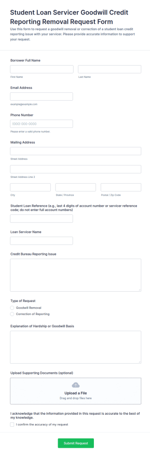Goodwill Credit Reporting Removal Request Form Template