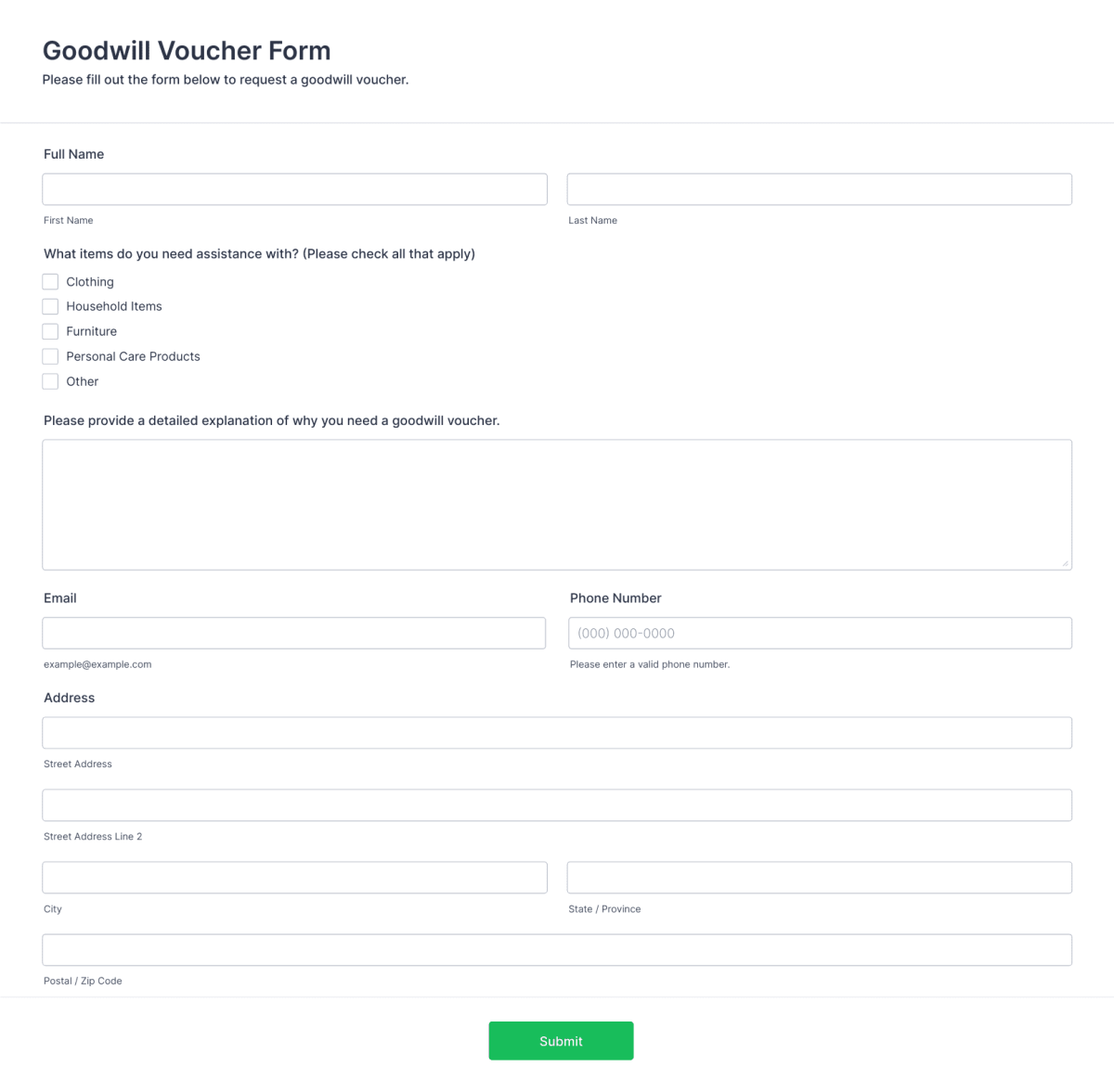 Goodwill Voucher Form Template | Jotform