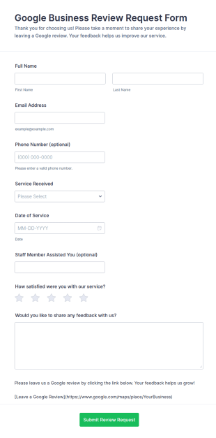 Google Business Review Request Form Template