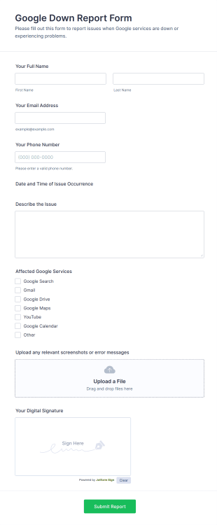Google Down Report Form Template