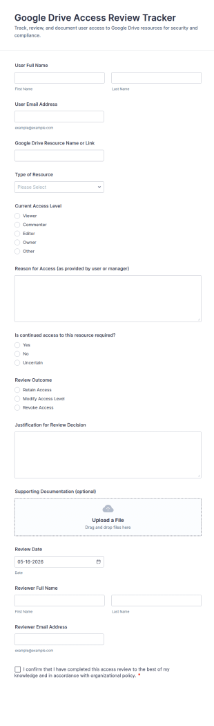 Google Drive Access Review Tracker Form Template