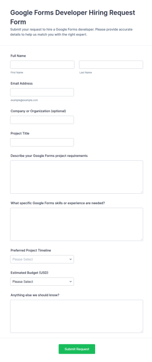 Google Forms Developer Hiring Request Form Template