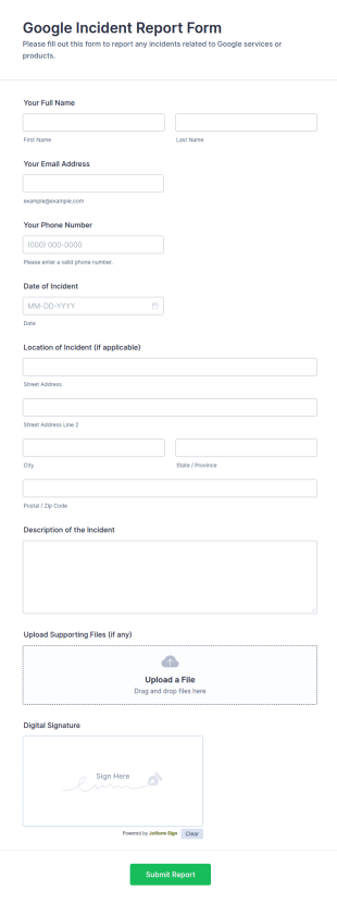 Google Incident Report Form Template