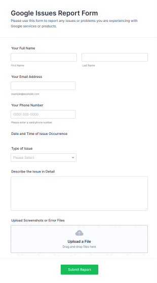 Google Issues Report Form Template
