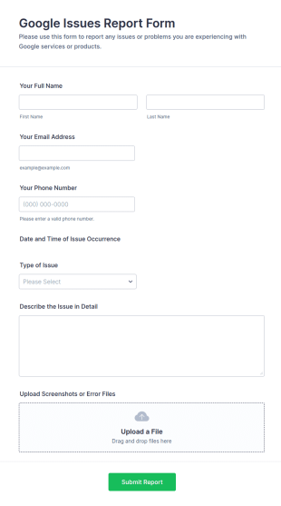 Google Issues Report Form Template