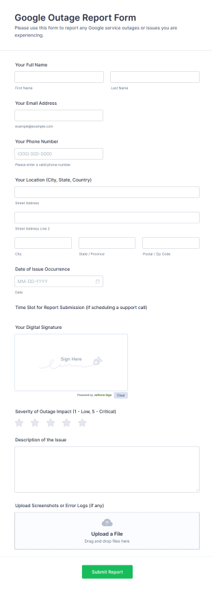 Google Outage Report Form Template