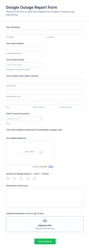 Google Outage Report Form Template