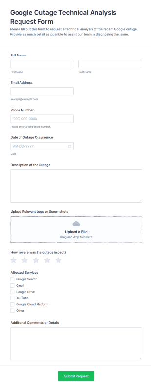 Google Outage Technical Analysis Request Form Template