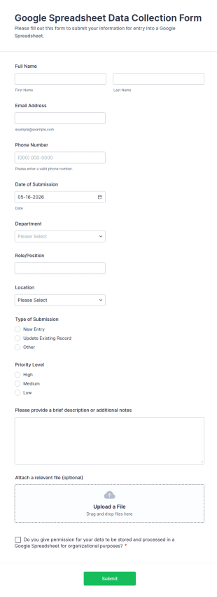 Google Spreadsheet Data Collection Form Template