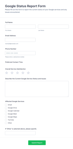 Google Status Report Form Template