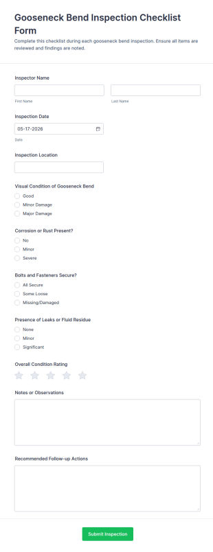 Gooseneck Bend Inspection Checklist Form Template