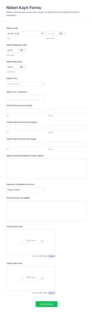 Görev Kayıt Form Şablonu