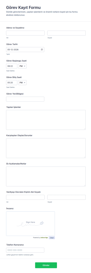 Görev Kayıt Form Şablonu