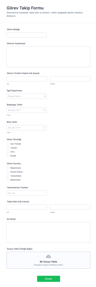 Görev Takip Form Şablonu