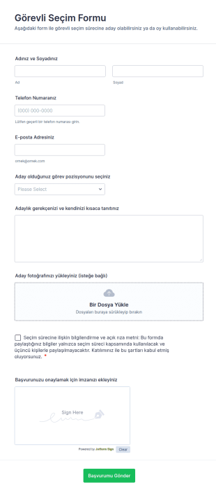 Görevli Seçim Form Şablonu