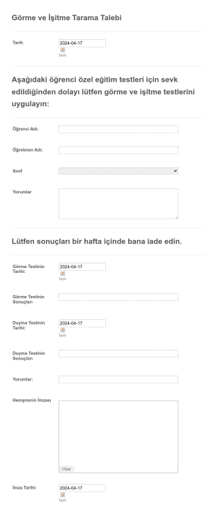 Görme Ve İşitme Tarama Talebi Form Şablonu