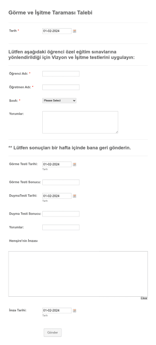 Görme Ve İşitme Taraması Talebi Form Template
