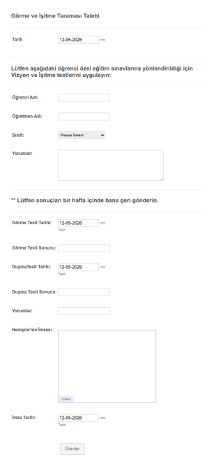 Görme Ve İşitme Taraması Talebi Form Şablonu