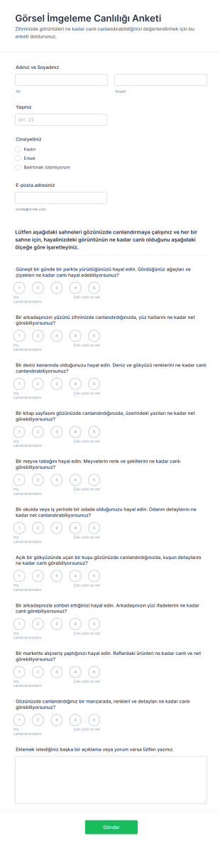 Görsel İmgeleme Canlılığı Anketi Form Şablonu