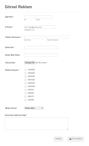 Görsel Reklam Talep Form Template