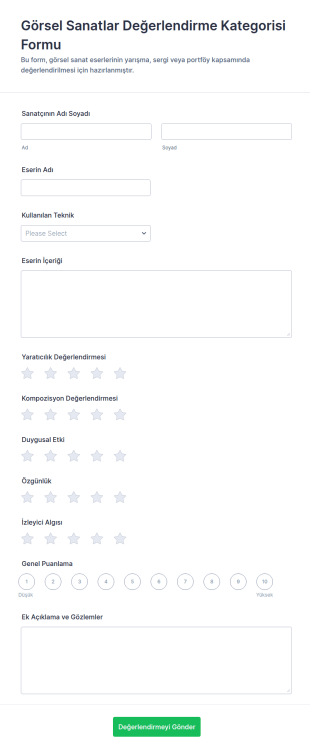Görsel Sanatlar Değerlendirme Anketi Form Şablonu