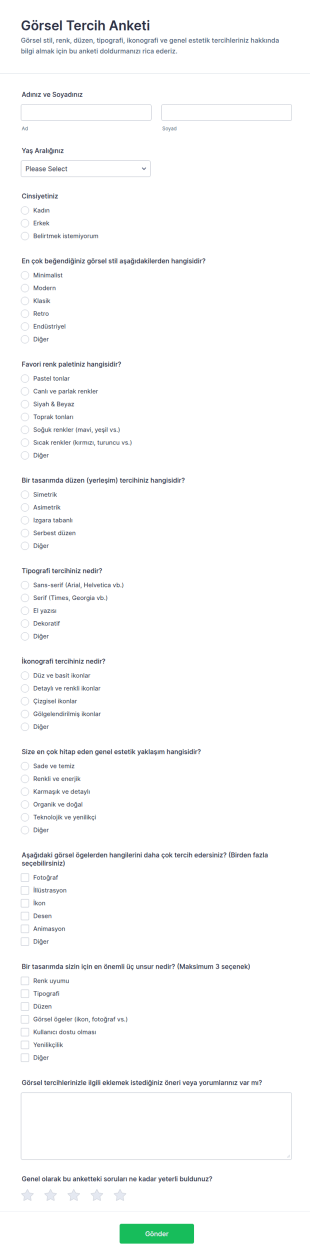 Görsel Tercih Anketi Form Şablonu