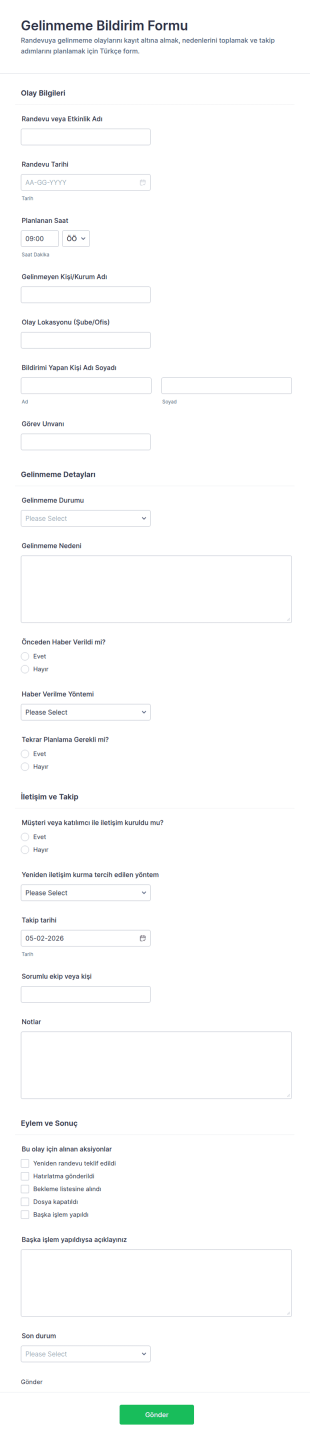Görüntülemeyen Kişiler Raporu Form Şablonu