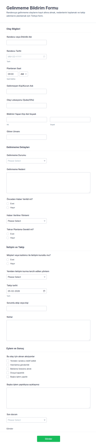 Görüntülemeyen Kişiler Raporu Form Şablonu