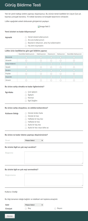 Görüş Bildirme Testi Form Şablonu