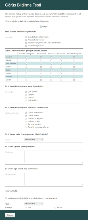 Görüş Bildirme Testi Form Şablonu
