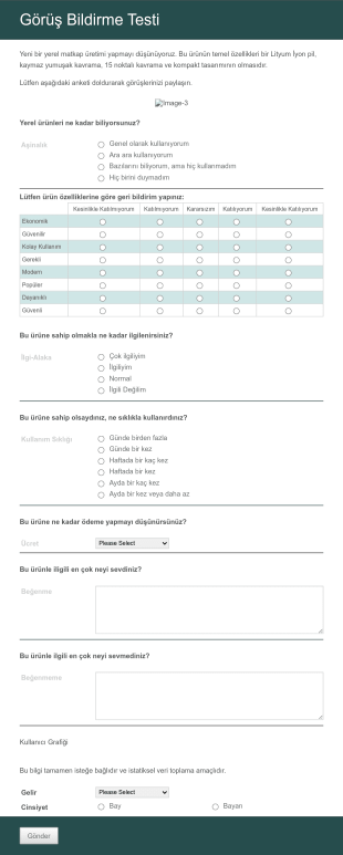 Görüş Bildirme Testi Form Template