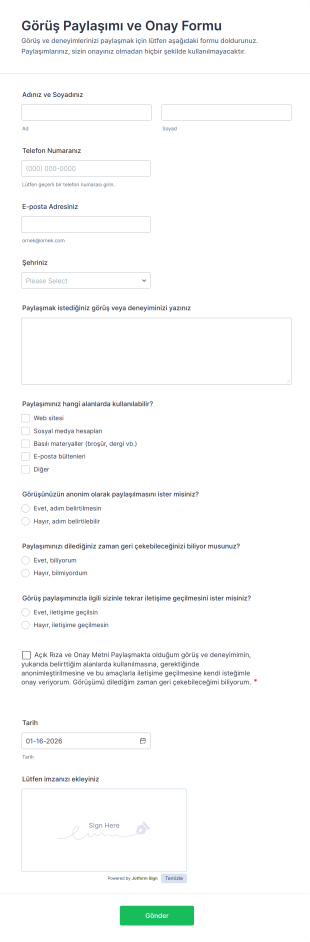 Görüş Paylaşımı Ve Onay Form Şablonu