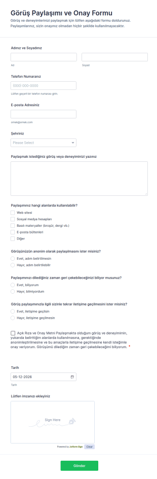 Görüş Paylaşımı Ve Onay Form Şablonu