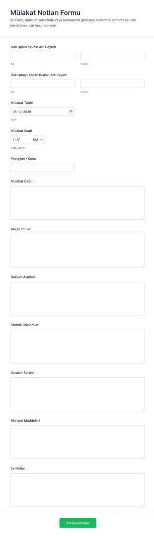 Görüşme Notları Anketi Form Şablonu