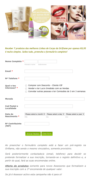 Formulário De Aplicação Oriflame Cosmeticos
