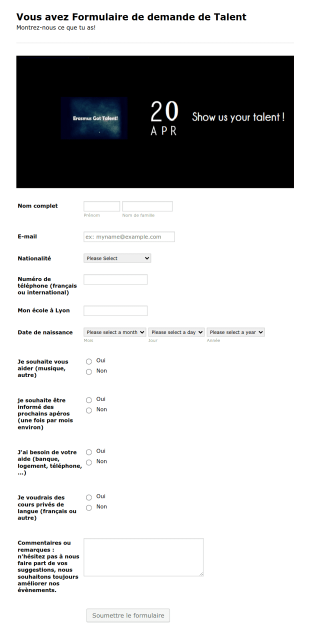 Got Talent Registration Form Template