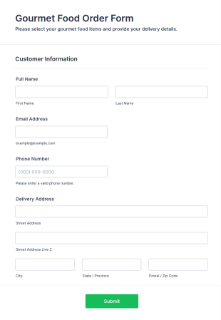 Gourmet Food Order Form Template